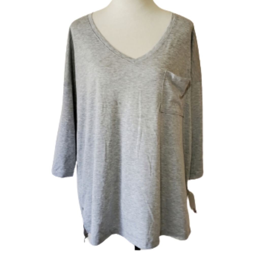 Women's slouchy heather gray top three quarter sleeve plus size XXL NWT